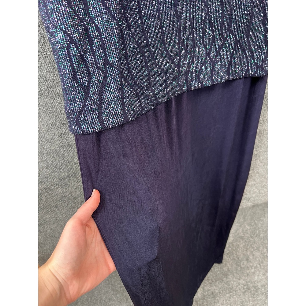 Alex Evenings Womens Navy Blue Glitter Popover Maxi Dress Size 14 Formal Gown - Picture 4 of 10